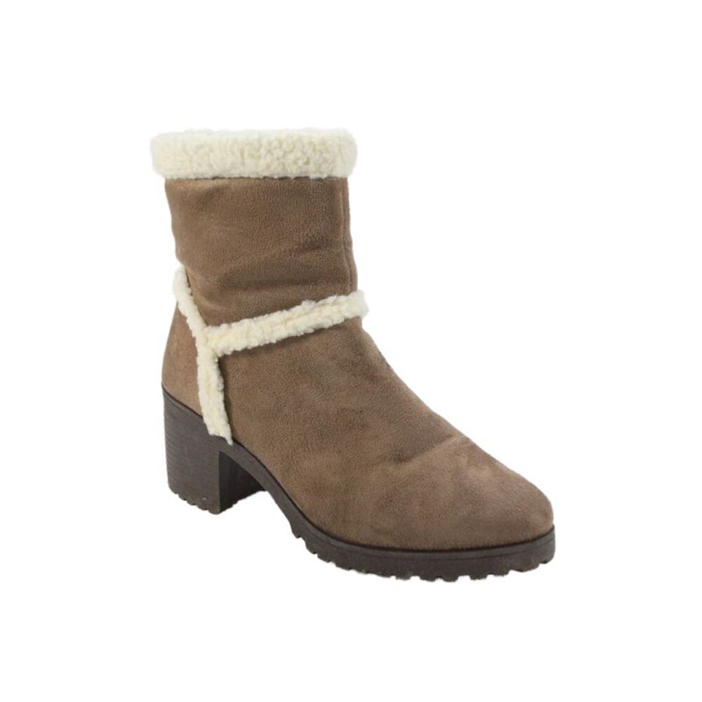 Olivia Miller Womens Faux Shearling Heeled Ankle Boots Brown Size 7.5